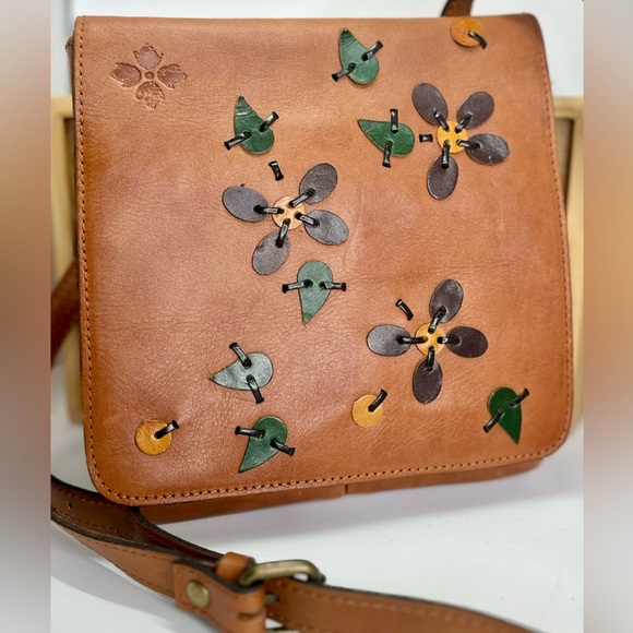 PATRICIA NASH Tan Brown Leather Floral Embroidered Crossbody Bag - Picture 1 of 8